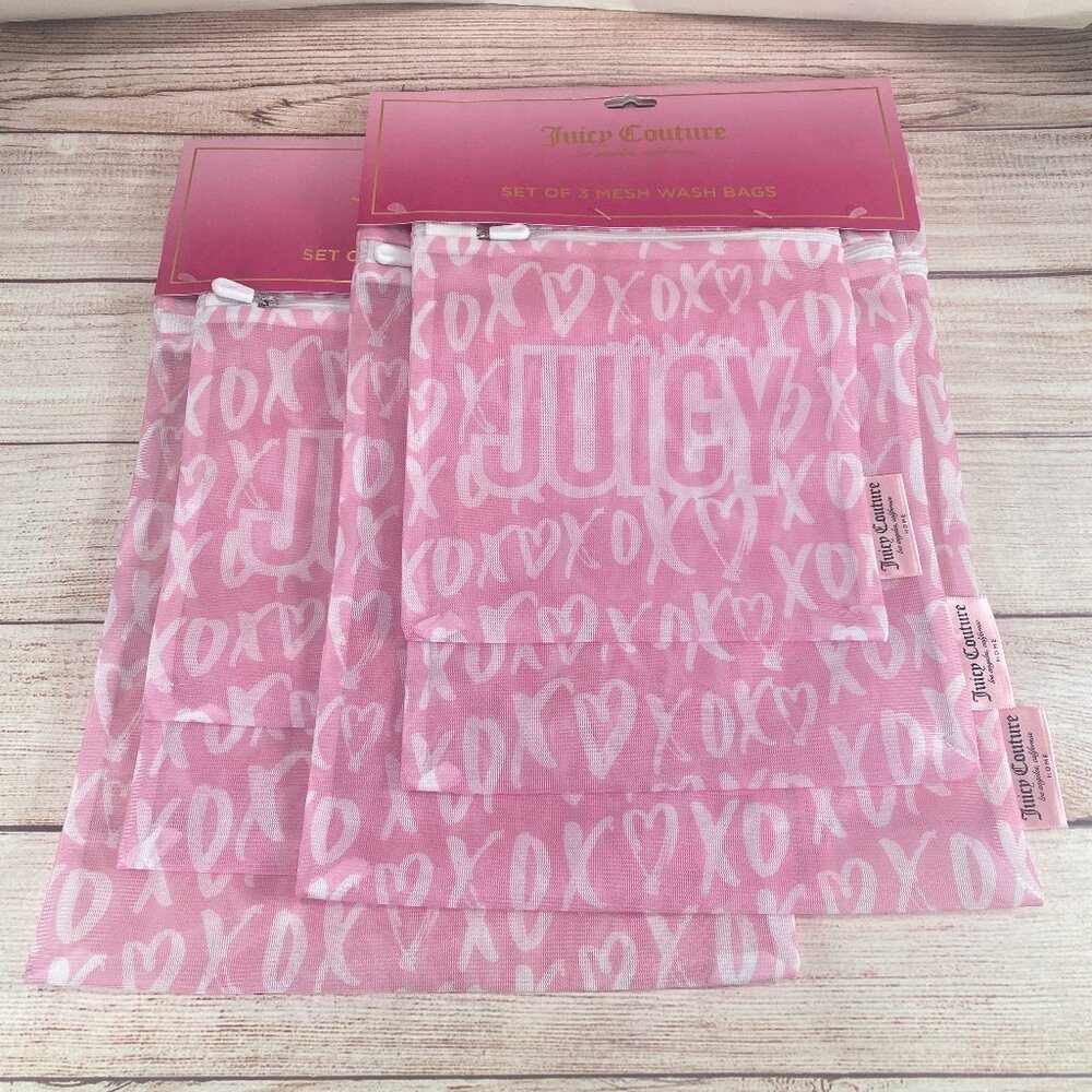 Lot of 2 Juicy Couture Home Juicy XO Logo Set of 3 Mesh Wash Bags NWT
